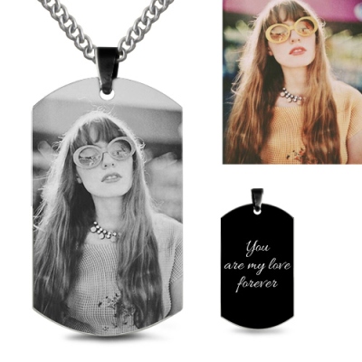 Photo graviert Titanstahl schwarz Dog-Tag-Halskette