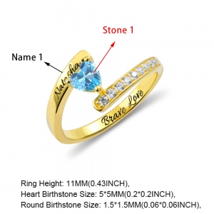 Anpassbarer Ring mit Herzförmigem Geburtsstein  gravierbar